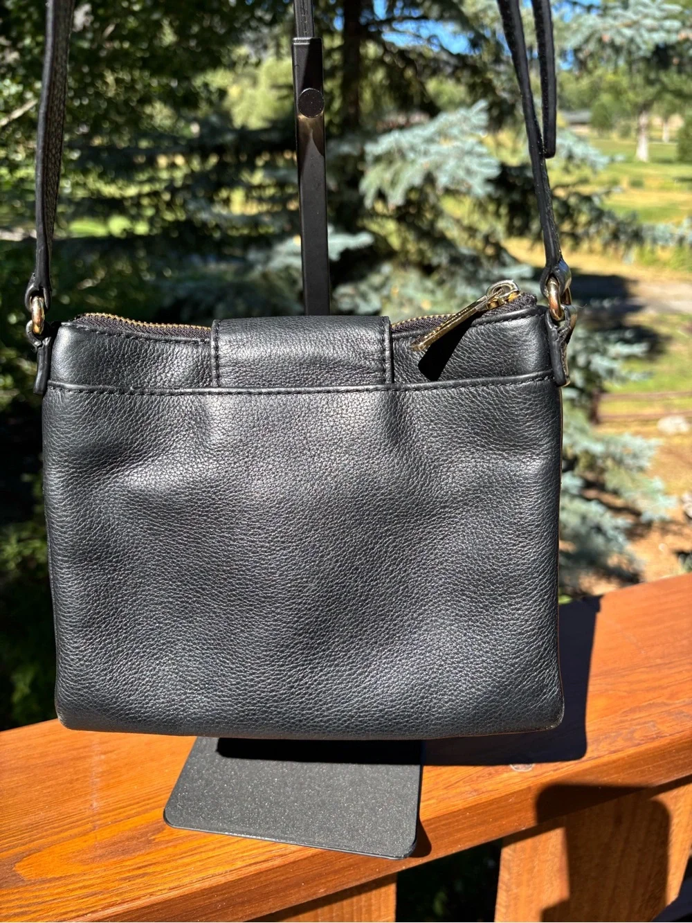 Michael Kors Black Leather Crossbody with Gold MK Emblem